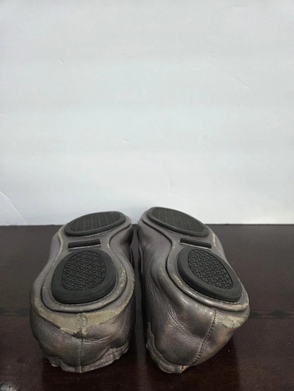 Tory Burch Metallic Pewter Reva Logo Ballet Flats Sz.6.5 M